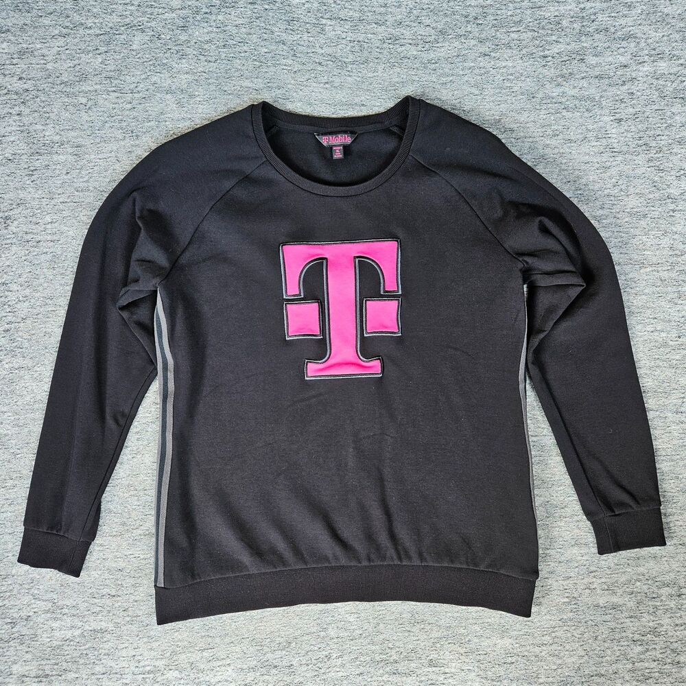 T-Mobile Women's XL Black Magenta Logo Raglan Long Sleeve Sweatshirt Pullover